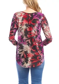 Women's 3/4 Sleeve Burnout Shirttail Top