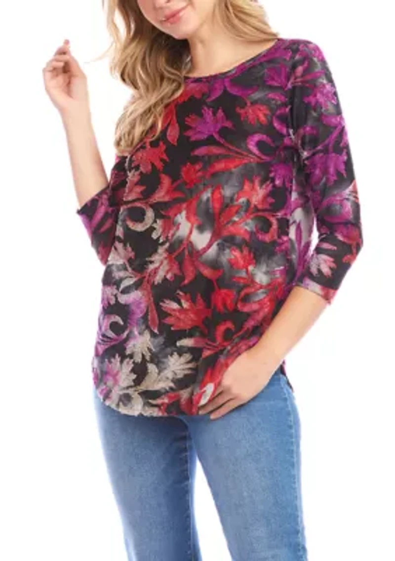 Women's 3/4 Sleeve Burnout Shirttail Top