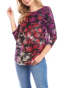 Women's 3/4 Sleeve Burnout Shirttail Top