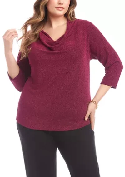 Plus 3/4 Sleeve Drape Front Top