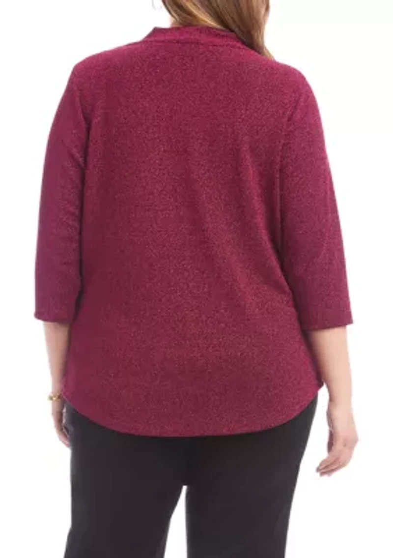 Plus 3/4 Sleeve Drape Front Top