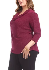 Plus 3/4 Sleeve Drape Front Top