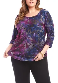 Plus 3/4 Sleeve Shirttail Top