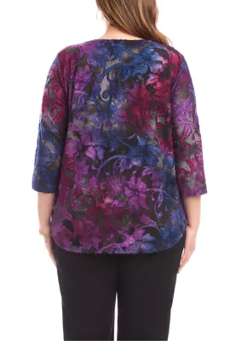 Plus 3/4 Sleeve Shirttail Top