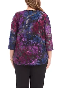 Plus 3/4 Sleeve Shirttail Top