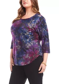 Plus 3/4 Sleeve Shirttail Top