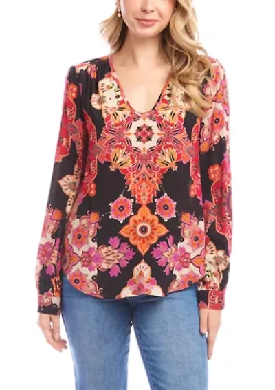 Petite Long Sleeve Scoop Neck Blouse