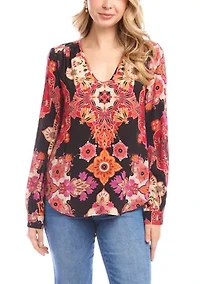 Petite Long Sleeve Scoop Neck Blouse