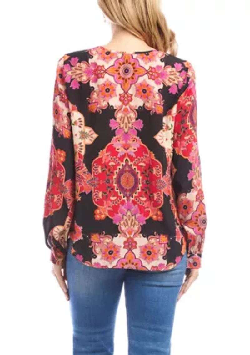 Petite Long Sleeve Scoop Neck Blouse