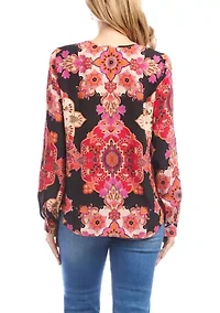 Petite Long Sleeve Scoop Neck Blouse