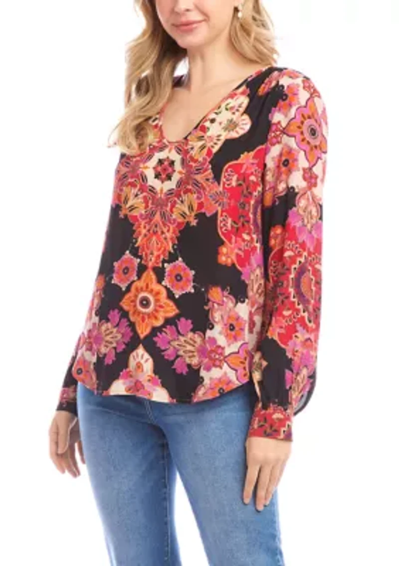 Petite Long Sleeve Scoop Neck Blouse