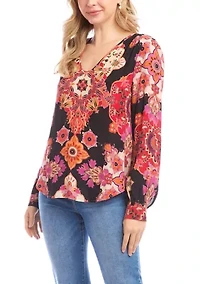 Petite Long Sleeve Scoop Neck Blouse