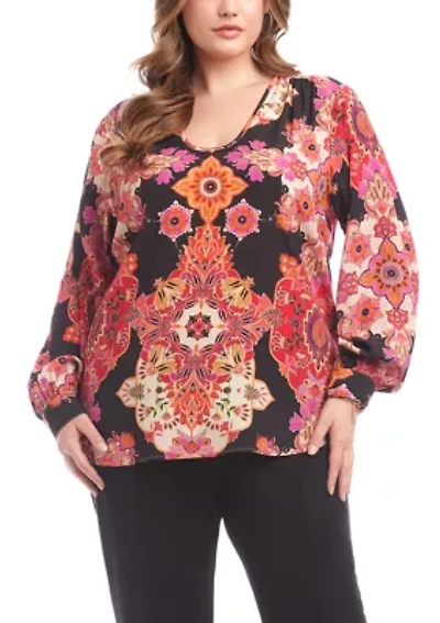 Plus Long Sleeve Scoop Neck Blouse