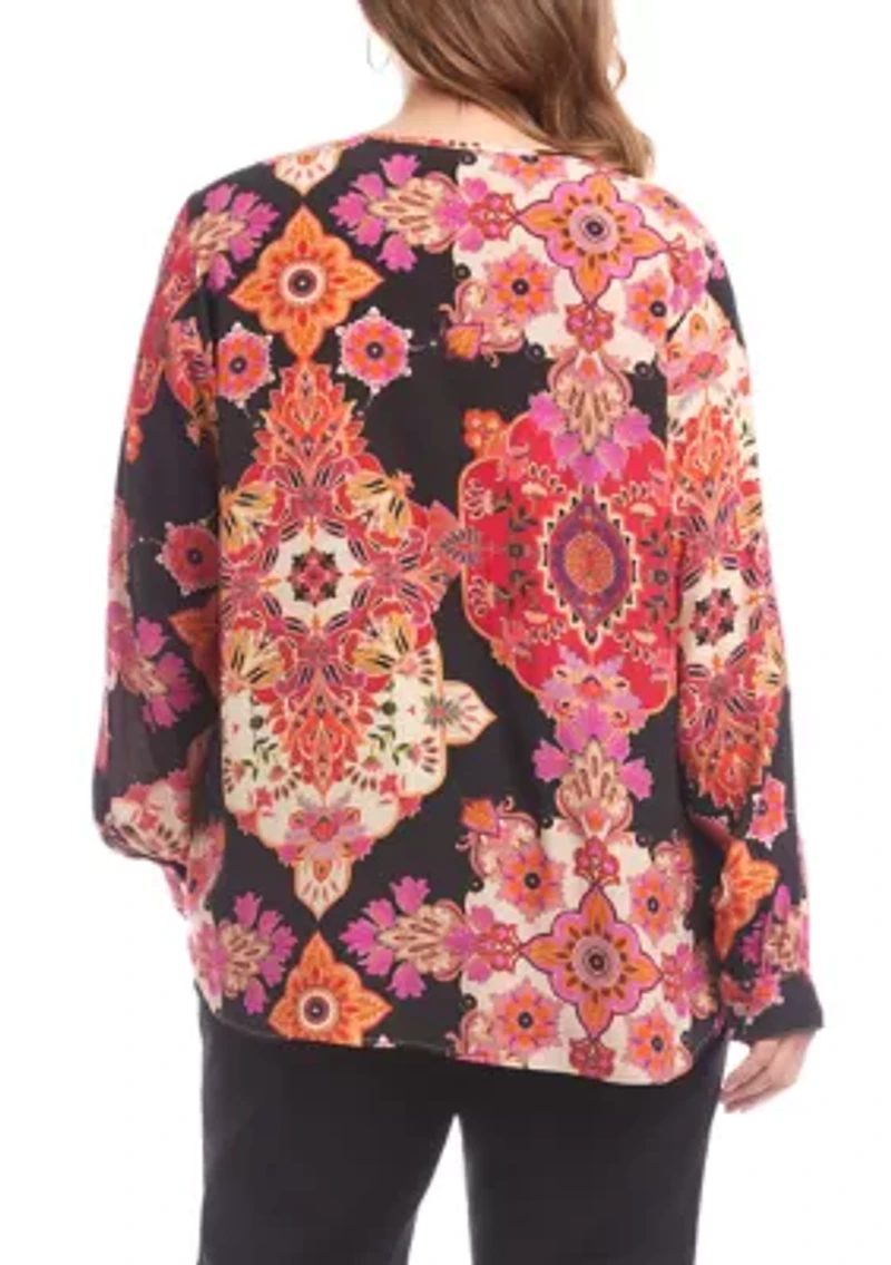 Plus Long Sleeve Scoop Neck Blouse