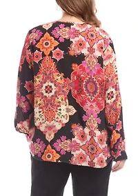 Plus Long Sleeve Scoop Neck Blouse