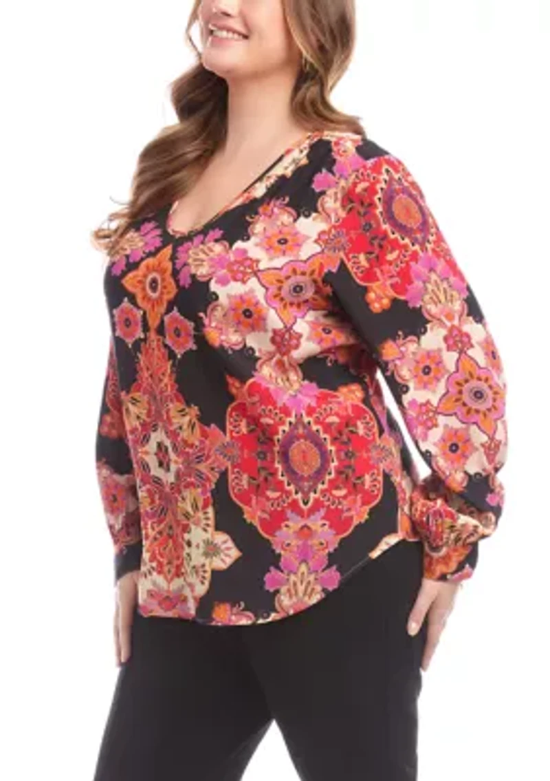 Plus Long Sleeve Scoop Neck Blouse