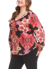Plus Long Sleeve Scoop Neck Blouse