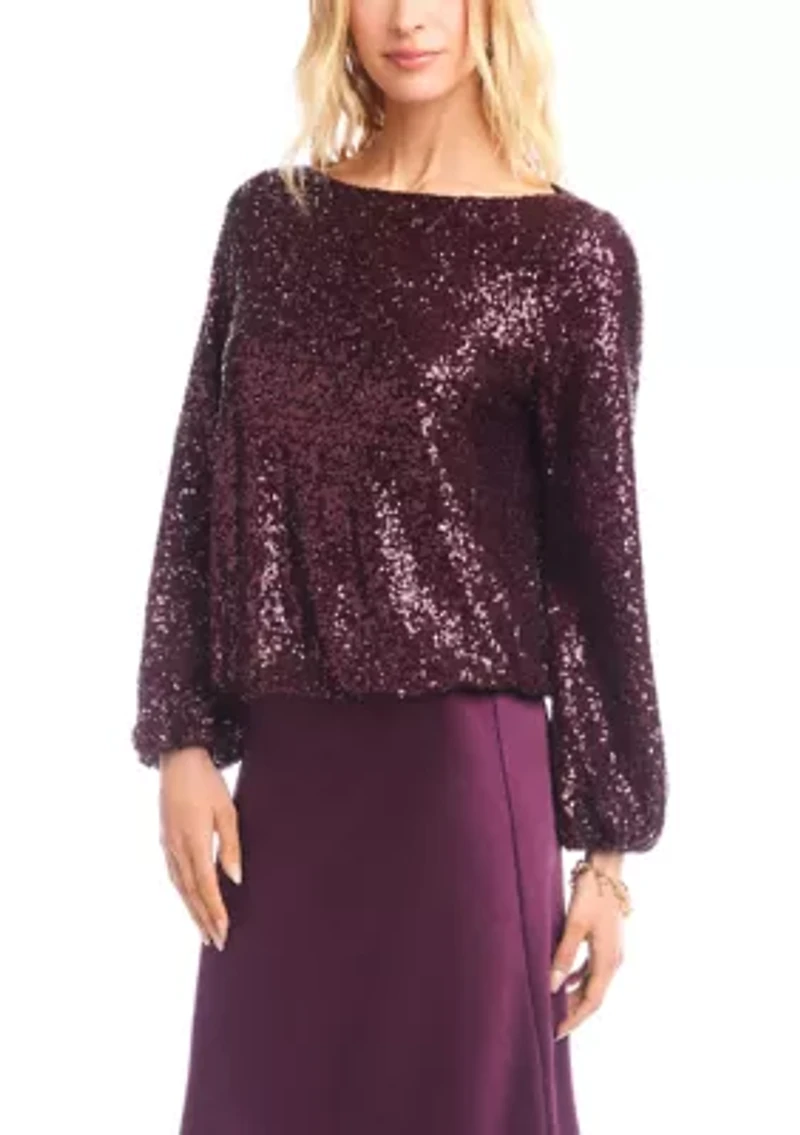 Women's Sequin Boatneck Top