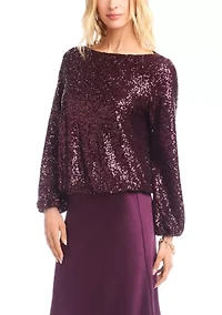Women's Sequin Boatneck Top