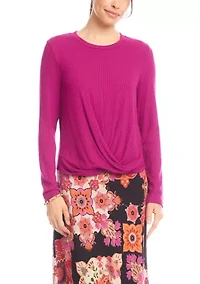 Women's Ribbed Long Sleeve Drape Front Crossover Top