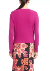 Women's Ribbed Long Sleeve Drape Front Crossover Top