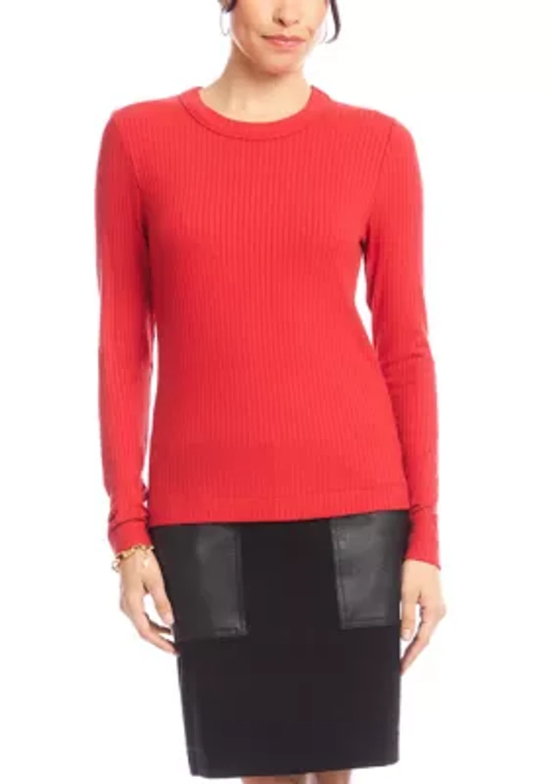 Women's Ribbed Long Sleeve Crew Neck Top
