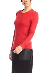Women's Ribbed Long Sleeve Crew Neck Top