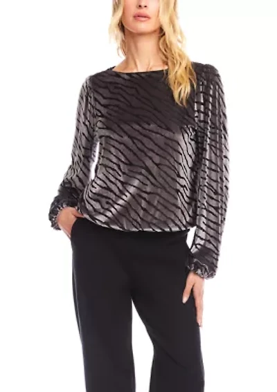 Women's Velvet Burnout Boat Neck Top