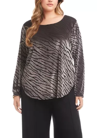 Plus Velvet Burnout Shirttail Top
