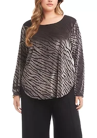 Plus Velvet Burnout Shirttail Top