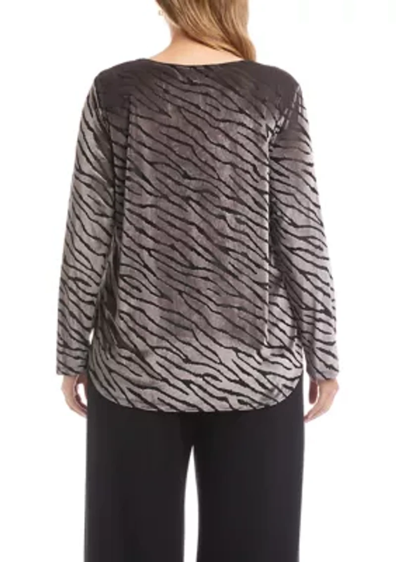 Plus Velvet Burnout Shirttail Top