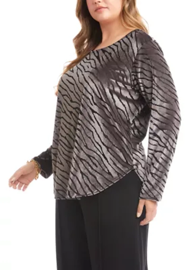 Plus Velvet Burnout Shirttail Top