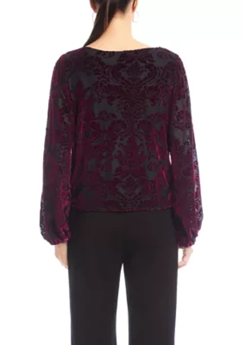 Women's Velvet Burnout Boat Neck Top