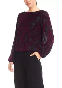 Women's Velvet Burnout Boat Neck Top