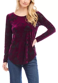 Petite Velvet Burnout Shirttail Top