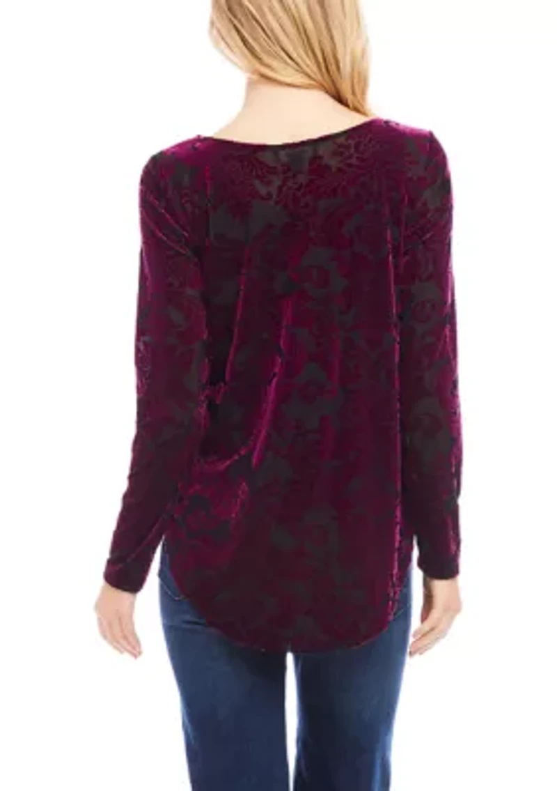 Petite Velvet Burnout Shirttail Top