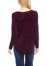 Petite Velvet Burnout Shirttail Top