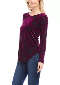 Petite Velvet Burnout Shirttail Top
