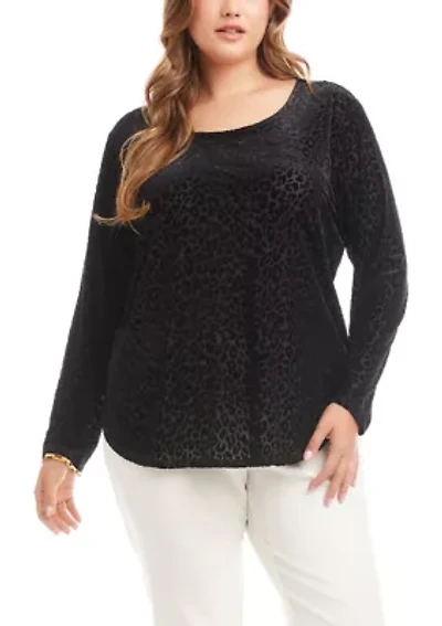 Plus Velvet Burnout Shirttail Top