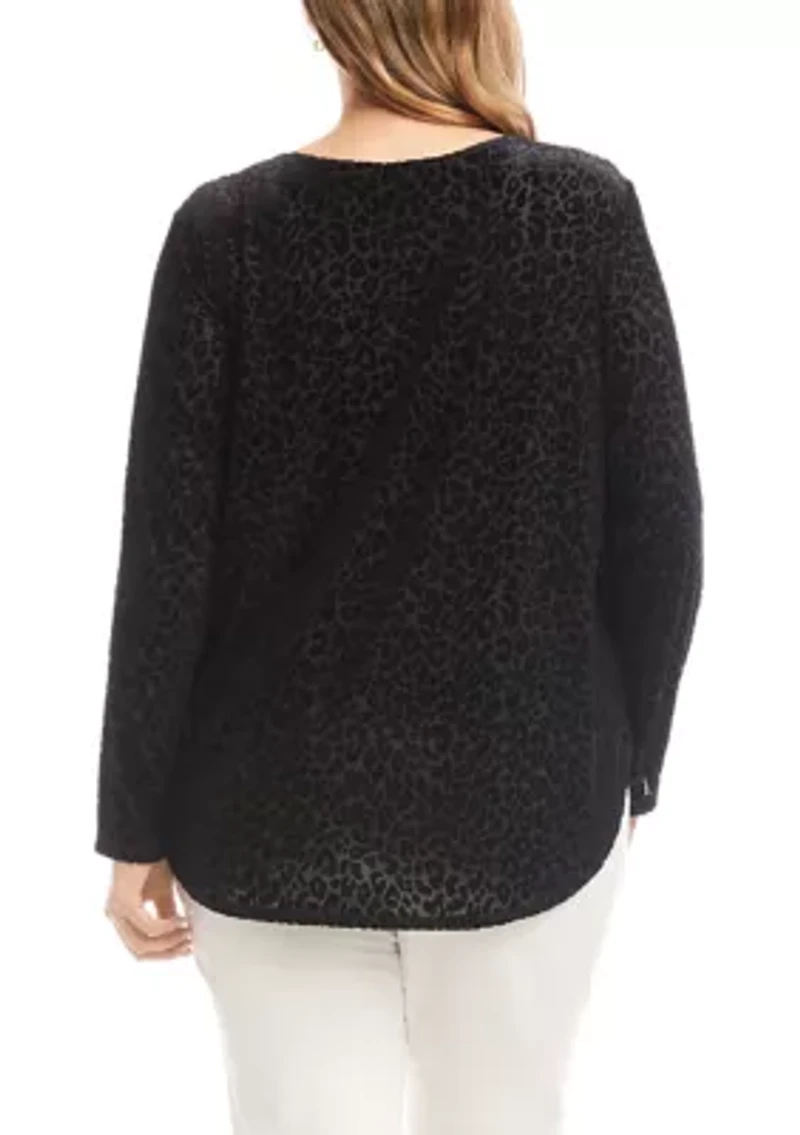 Plus Velvet Burnout Shirttail Top