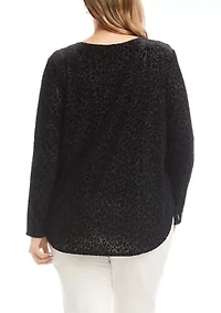 Plus Velvet Burnout Shirttail Top