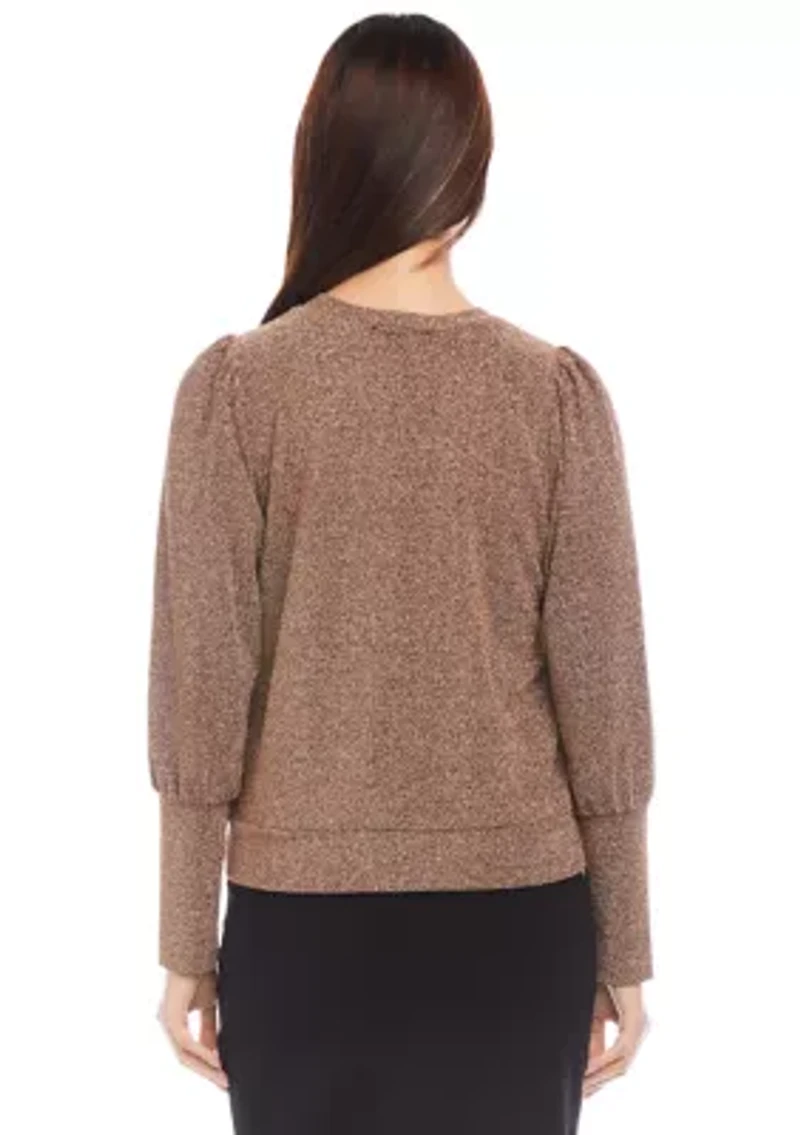 Petite Bishop Sleeve Metallic Top
