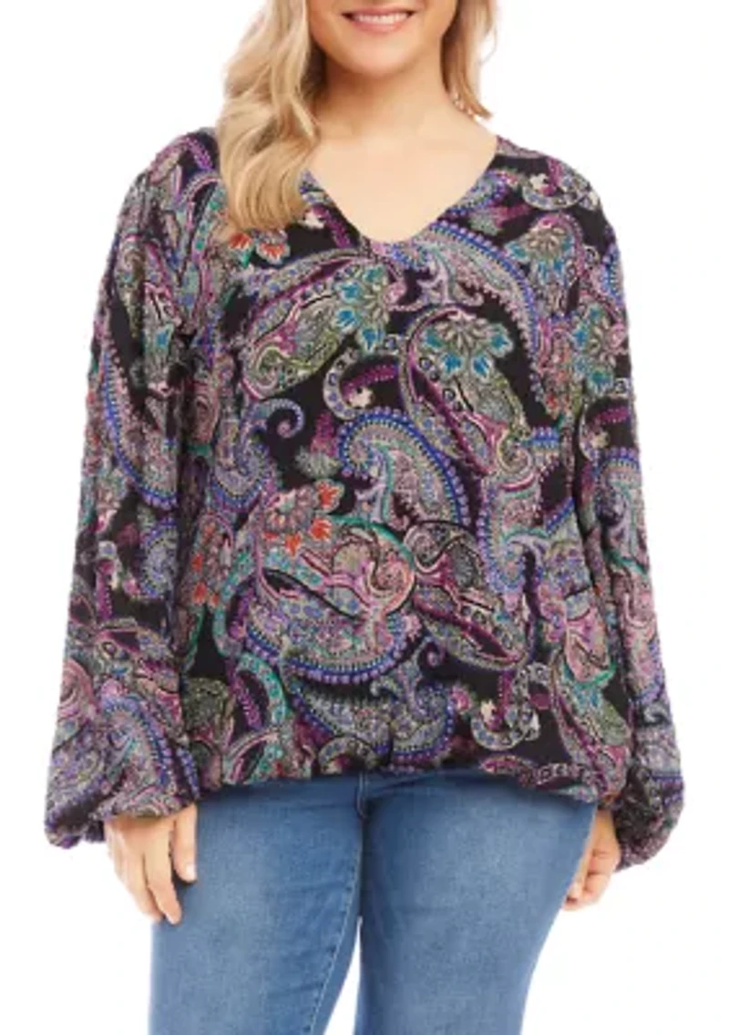 Plus Long Sleeve Blouson Top