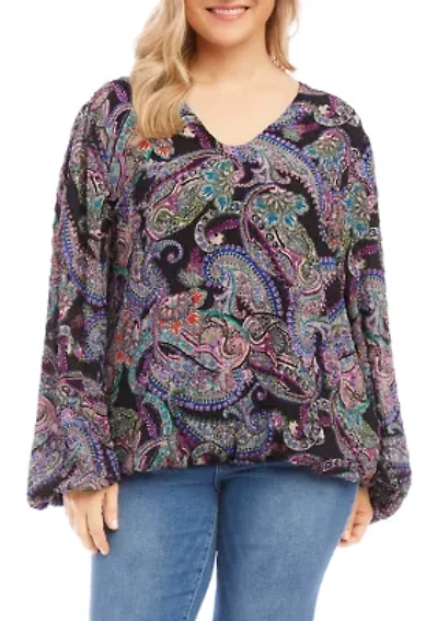 Plus Long Sleeve Blouson Top