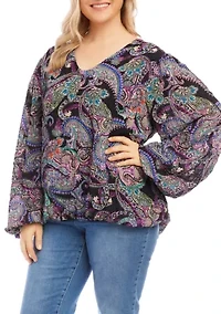 Plus Long Sleeve Blouson Top
