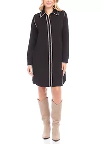 Women's Long Sleeve Edge Stitch Shirtdress