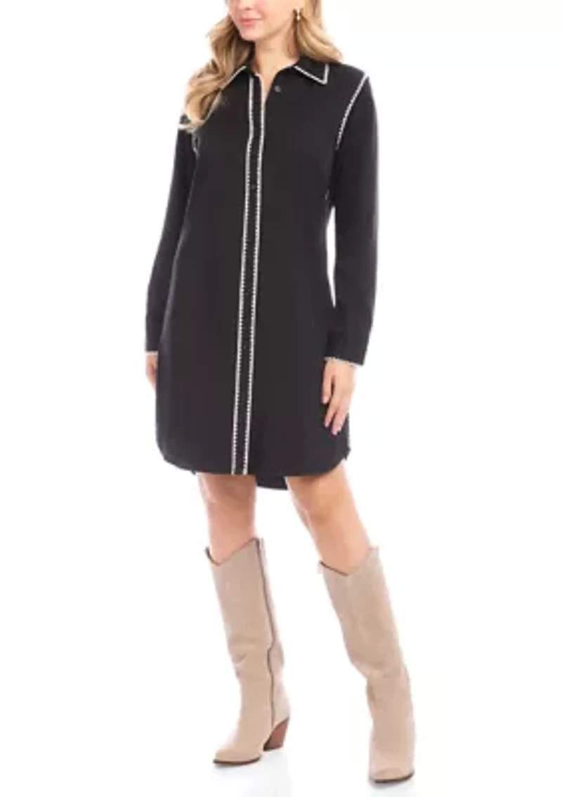 Women's Long Sleeve Edge Stitch Shirtdress
