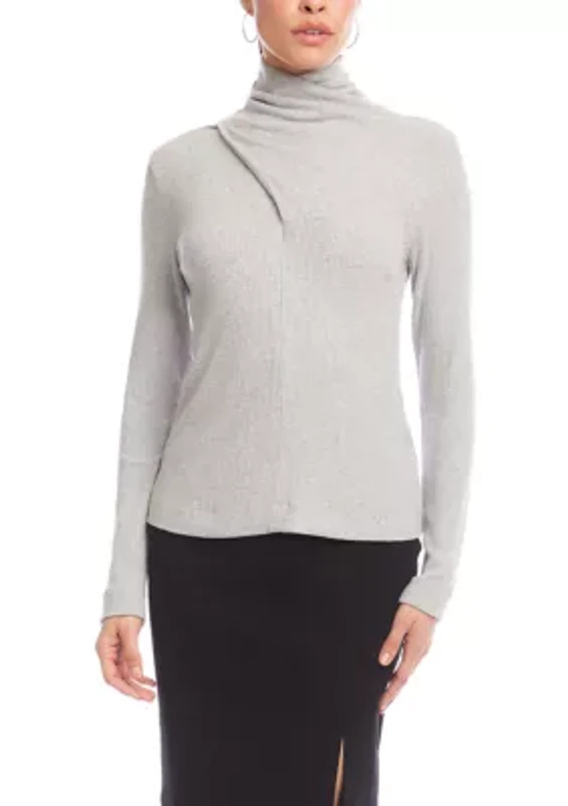 Women's Ribbed Faux Wrap Turtleneck