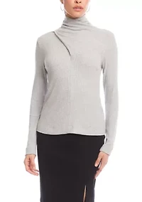 Women's Ribbed Faux Wrap Turtleneck