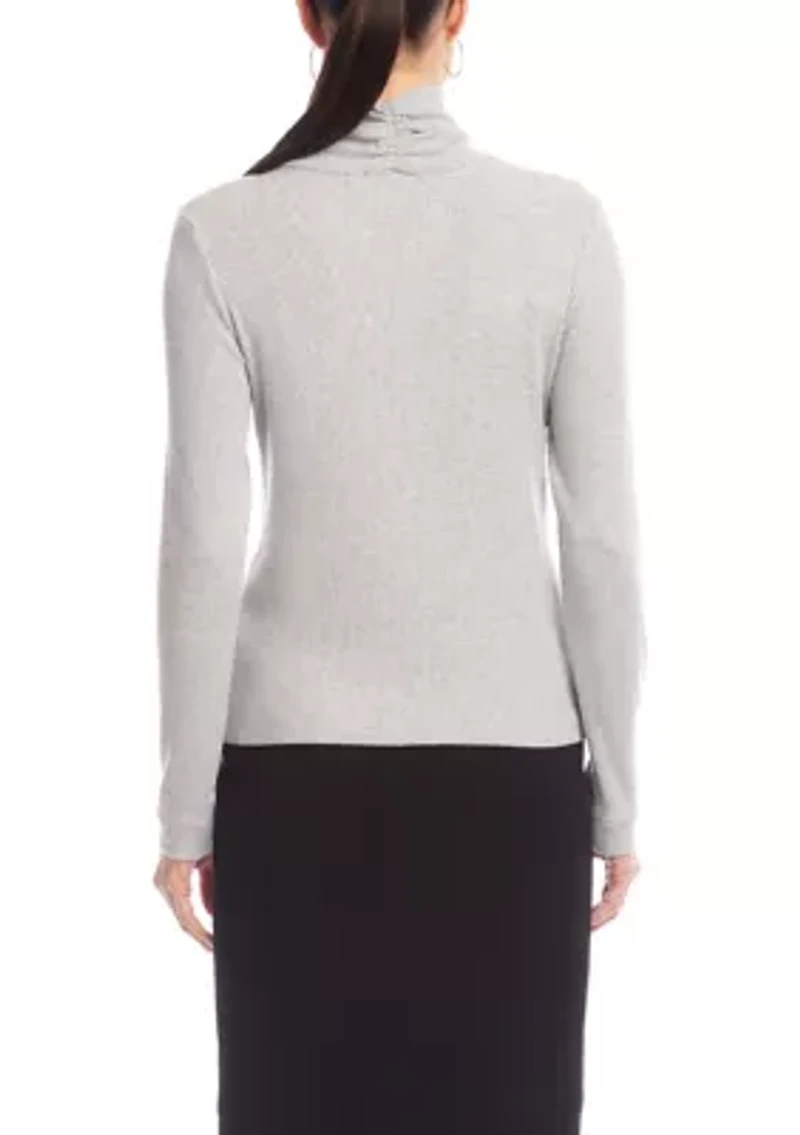 Women's Ribbed Faux Wrap Turtleneck